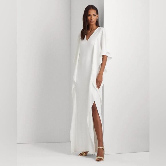 Lauren Ralph Lauren Georgette Caftan Gown, Maxi Dress in White, NWT, Size 4 - Picture 3 of 9